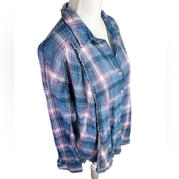 We The Free Seeking Starlight Plaid Light Blue Boho Coastal Cowgirl Top Size M - Picture 9 of 14